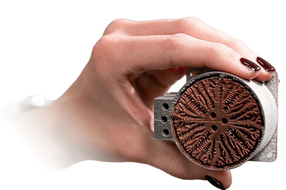 Metal 3D printed component held in hand